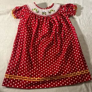 🩷5/$25 Red Polka Dot hungry caterpillar preschool Dress with Yellow Trim 4T